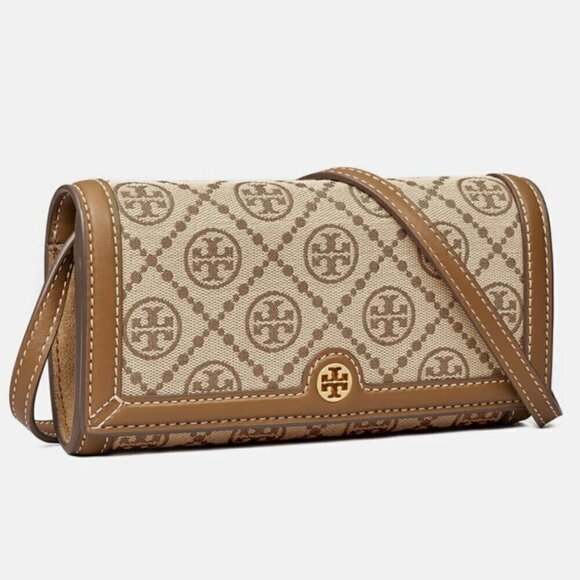NEW! Tory Burch T Monogram Jacquard Wallet Crossbody -Hazelnut - Picture 5 of 11